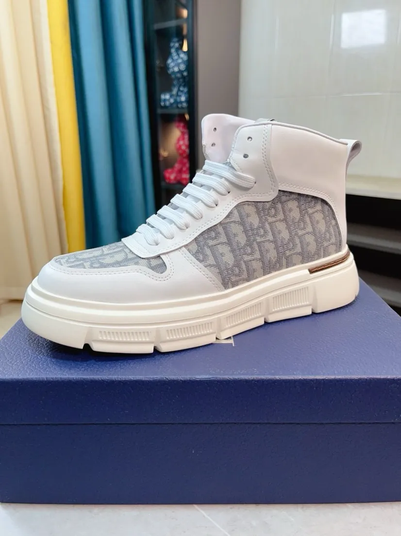 Men's shoes💰458🌹🌹[Dior] Men's casual high-top shoes! Material: Upper: Italian 🇮🇹 imported cowhide with printed mesh➕The lining and feet are made of imported genuine leather! Outsole material: Imported original rubber outsole! There is LOGO inlay on the side of the outsole, standard size 38-44
